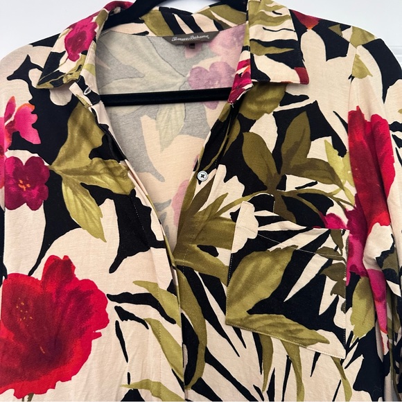 Tommy Bahama (M) Victoria Blooms Shirt Dress- Pink Green Floral Belted Button Up - Picture 7 of 10